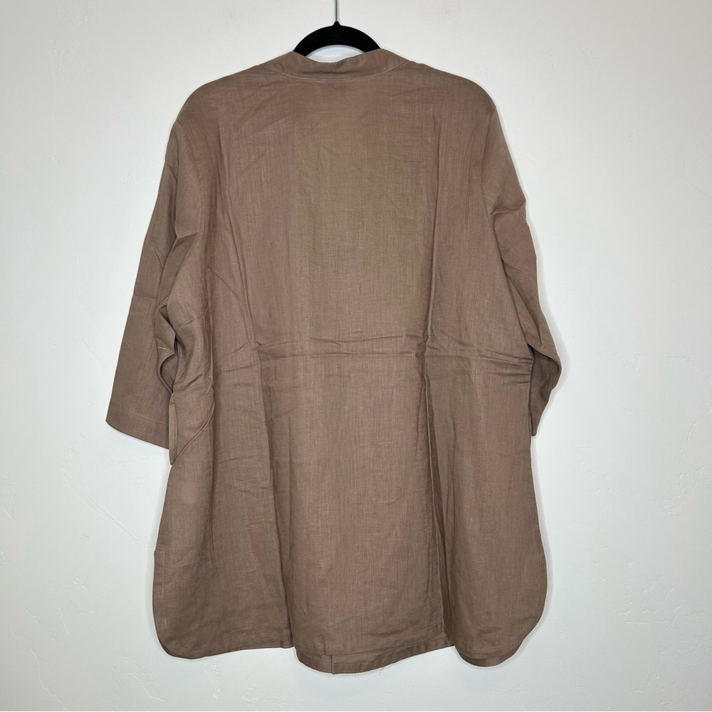 NWOT Only Necessities Taupe Brown Embroidered Tunic Top Linen Blend Size Large - Picture 2 of 10